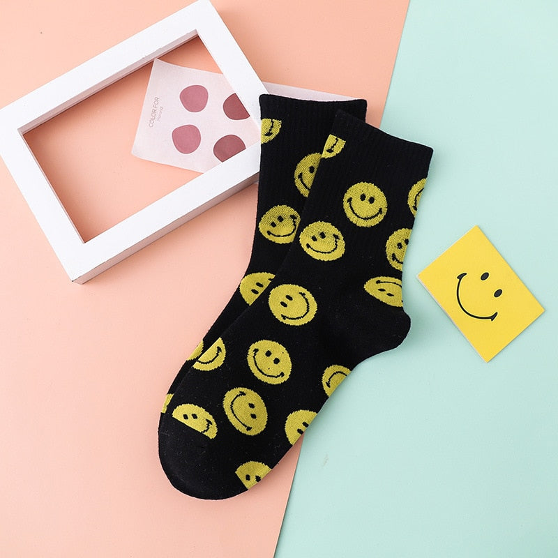 Dreamlikelin Smiley Print Cotton Tube Socks.