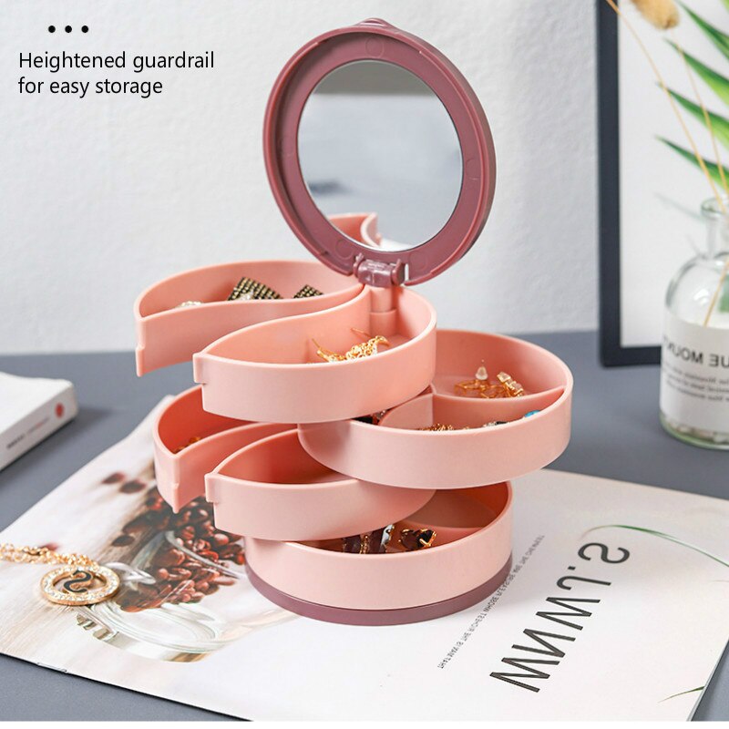 Multilayer Rotating Plastic Jewelry Organizer With Mirror.