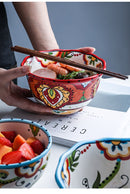 Bohemian Hand-Painted Ceramic bowls great for breakfast cereal, Salad, and soup.