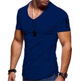 Men's fitness cotton V-neck t-shirt. short-sleeved with a zipper opening.