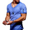 Men's  Short-Sleeved Zipper Casual Cotton V-neck T-shirt