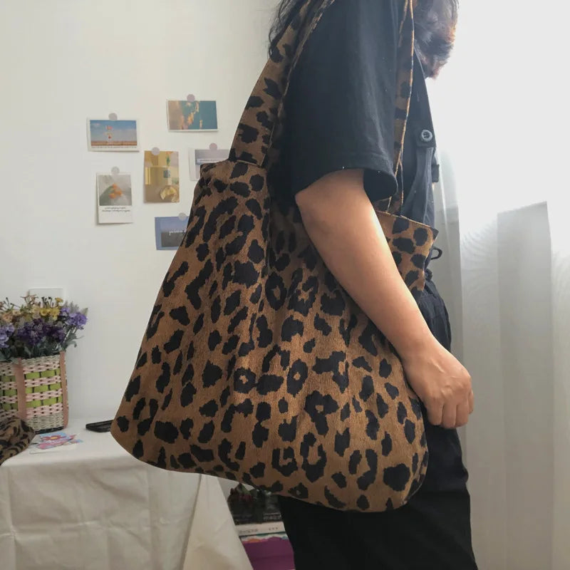 Corduroy Cotton Large Shoulder Shopping Totes