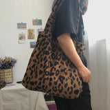 Corduroy Cotton Large Shoulder Shopping Totes