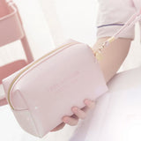 PURDORED 1 Pc  women's  Leather cosmetic Bag.  Leather Waterproof  Zipper Make Up organizer.