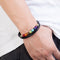 Genuine Black Leather Chakra Men's Bracelet  With 7 Color Natural Yoga Healing Beads.