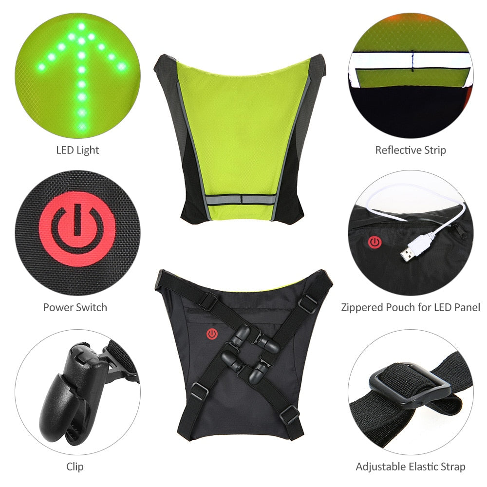 LED/USB Charging Reflective Vest With Adjustable Waist with Pouch For Running, Cycling and Walking.