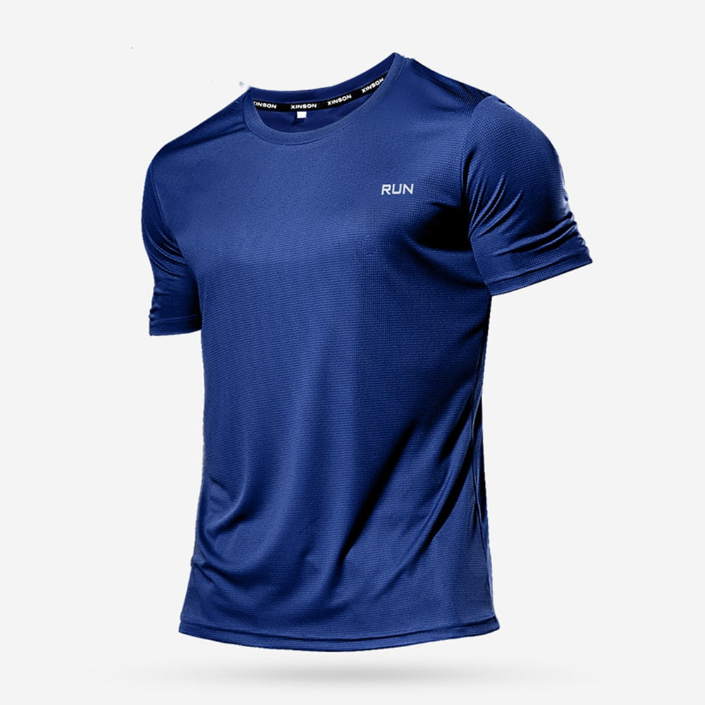 Men's multicolor short sleeve gym shirts. Quick drying, breathable sportswear