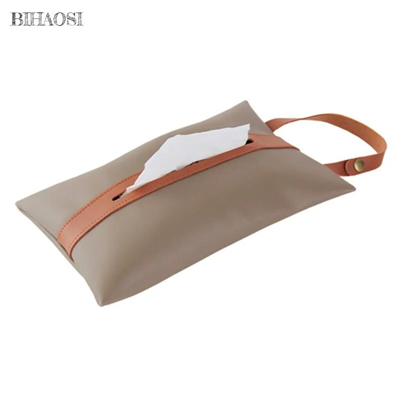 Leather Pu Tissue Bag With Strap For Easy Access In Your Car.