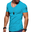Men's fitness cotton V-neck t-shirt. short-sleeved with a zipper opening.