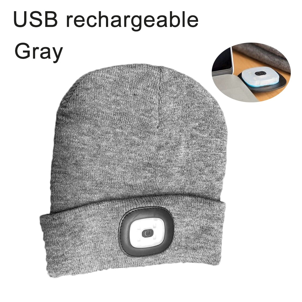 Unisex USB rechargeable warm beanie hat.  Great for night walking.