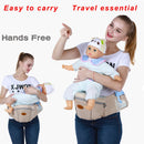 Infant hip rest and waist belt with plenty of storage.