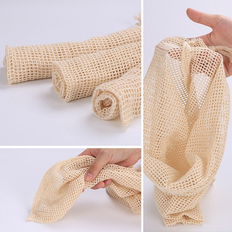 Reusable Cotton Mesh Produce Bags for Vegetables/ Fruit.