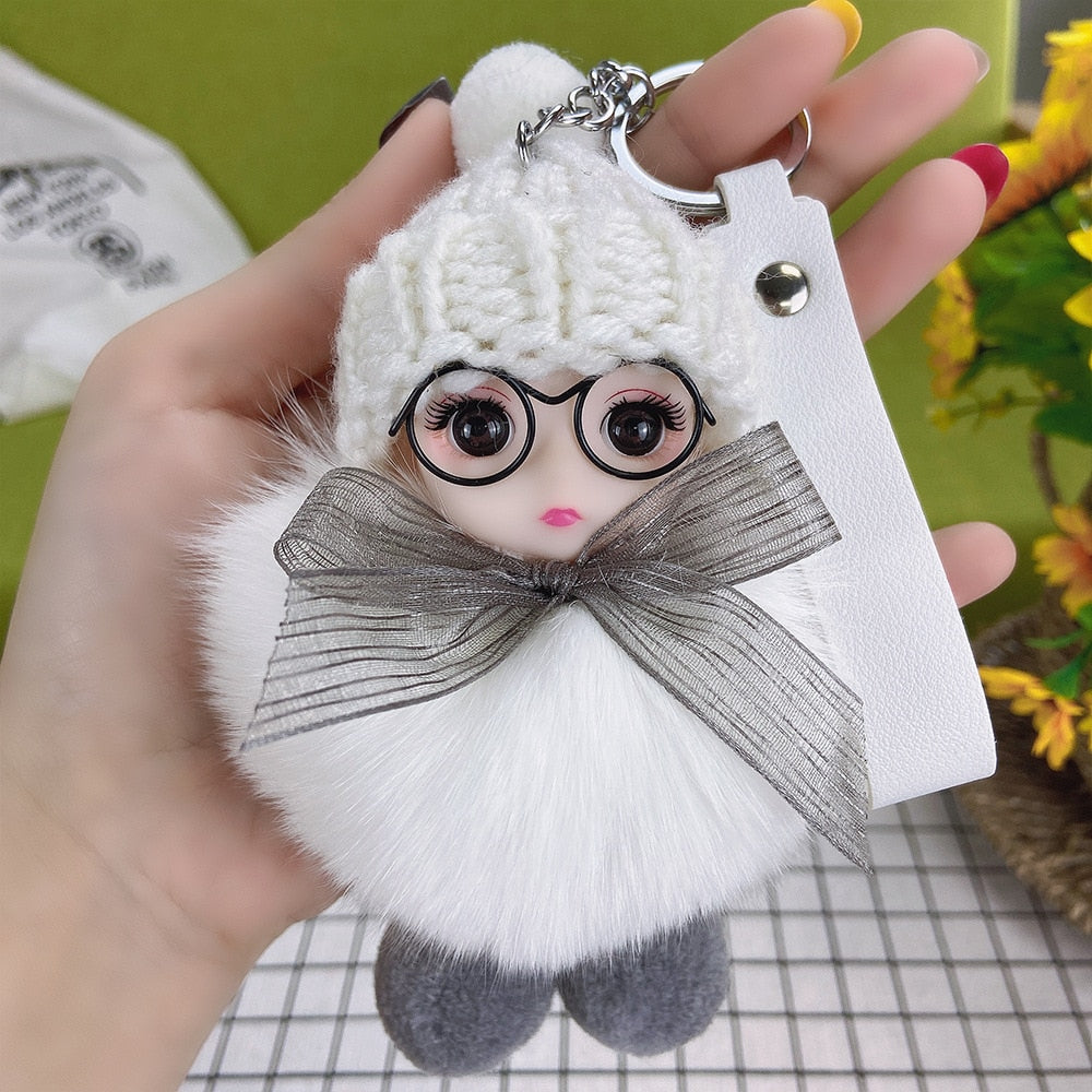 Pompom Cute Fluffy Plush Doll Keychains.