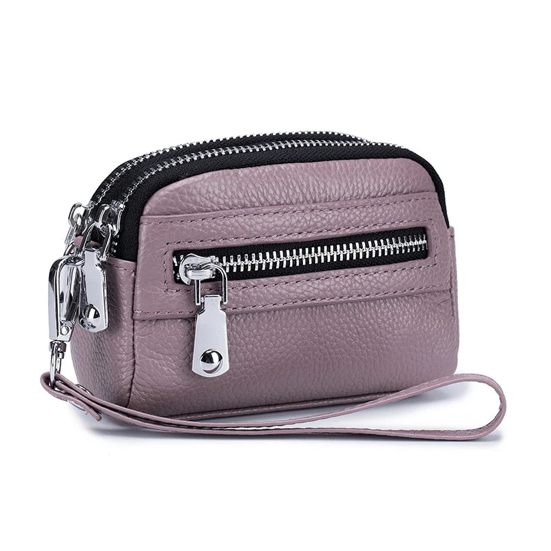 Women's Genuine Leather  Double Zipper Purse