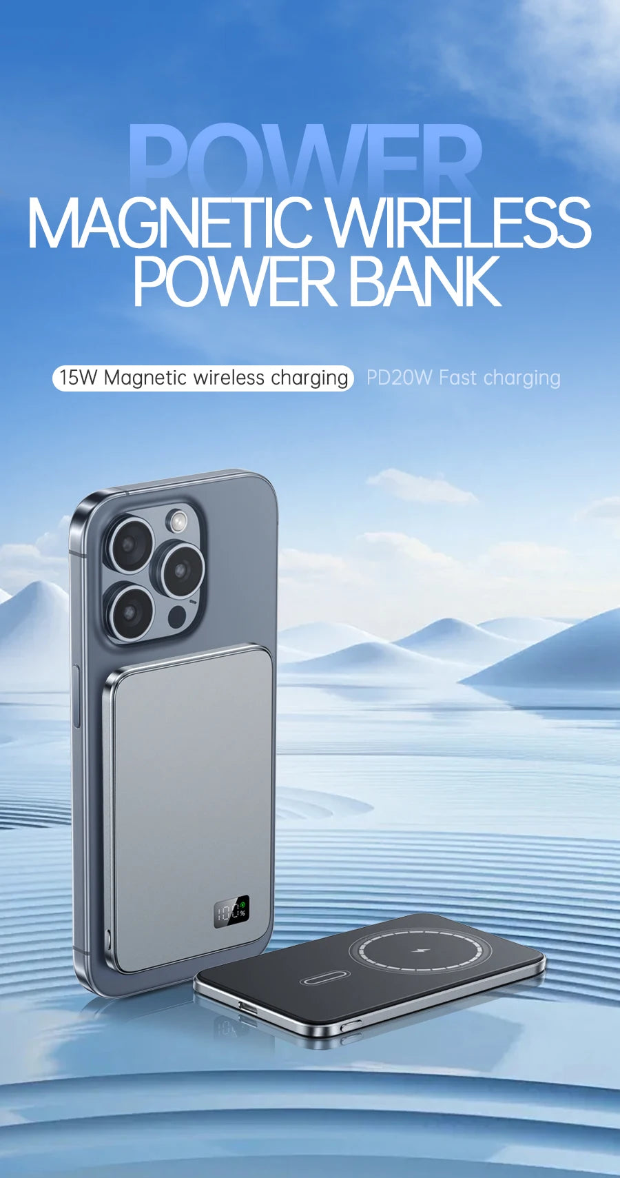 Ultra Thin Fast Charging LED Display Power Magnetic Bank For iPhone Samsung Phone Airpods