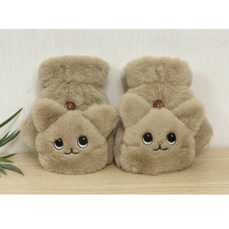 Winter Faux Fur Plush Warm Half Finger Mittens/Gloves.