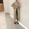 Women Designer Long Sleeve, Turtleneck/Split Loose Knitted Maxi Dress Sweater.