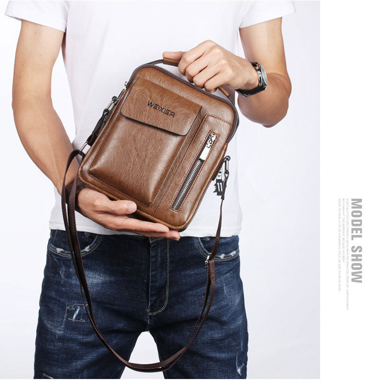 WEIXIER Men's Crossbody Multi-function Leather Bag.