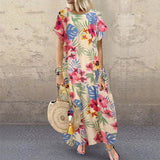 Women's ZANZEA Summer Bohemian Long, Short Sleeve Floral Print Sundress.
