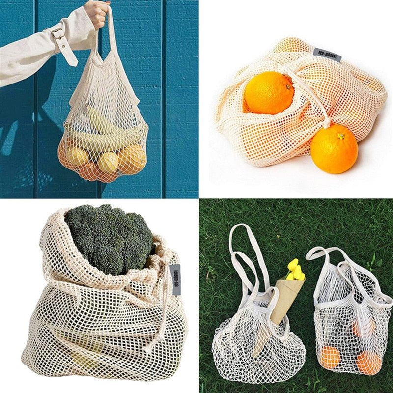 Reusable Cotton Mesh Produce Bags for Vegetables/ Fruit.