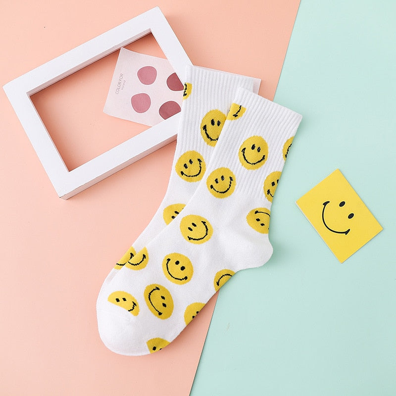 Dreamlikelin Smiley Print Cotton Tube Socks.