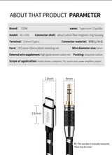 TODN type C to 3.5 mm jack aux audio USB cable silver 32bits/384khz Suitable for car xiaomi, earphones, speaker