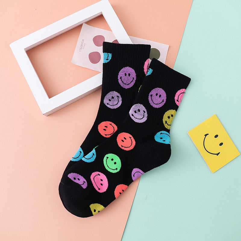 Dreamlikelin Smiley Print Cotton Tube Socks.