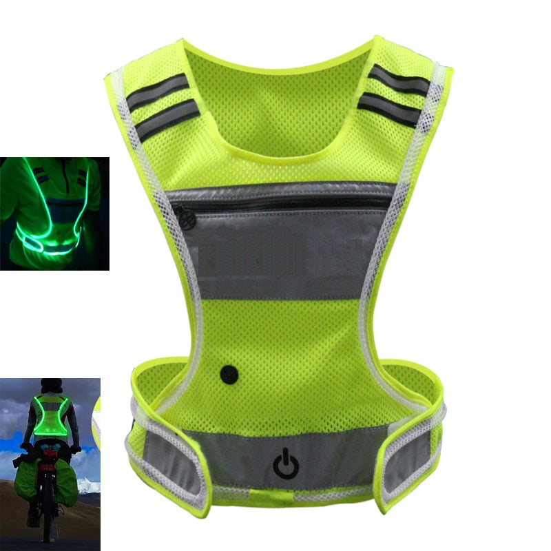 LED/USB Charging Reflective Vest With Adjustable Waist with Pouch For Running, Cycling and Walking.