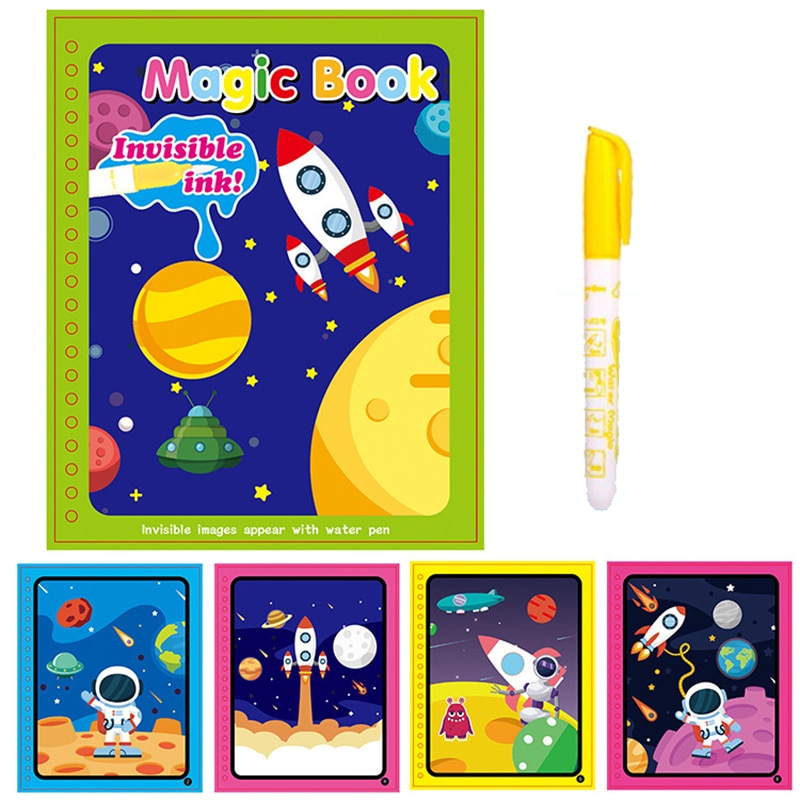 Doodle Magic water coloring cartoon book and pen.