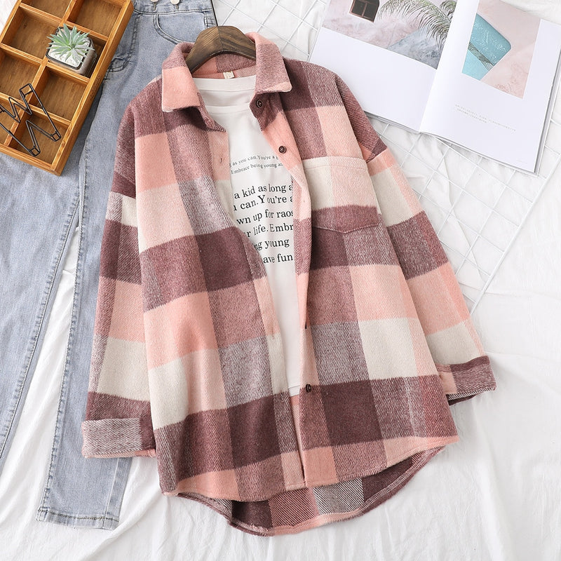 Women's Woolen Plaid Long sleeve Shirts.