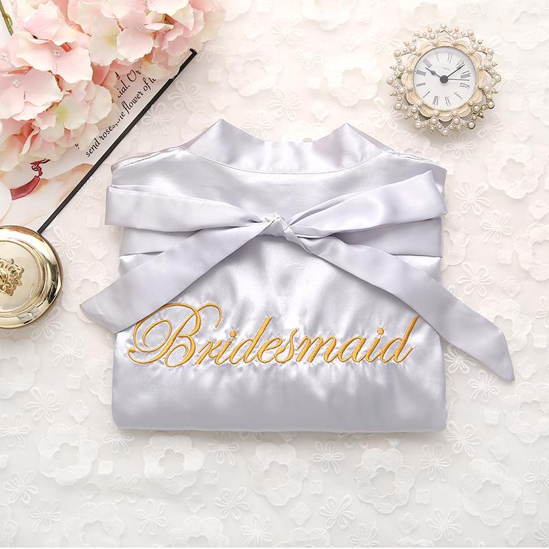 Short satin embroidered Bride and Bridesmaid bathrobe.