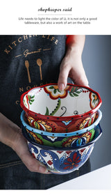 Bohemian Hand-Painted Ceramic bowls great for breakfast cereal, Salad, and soup.