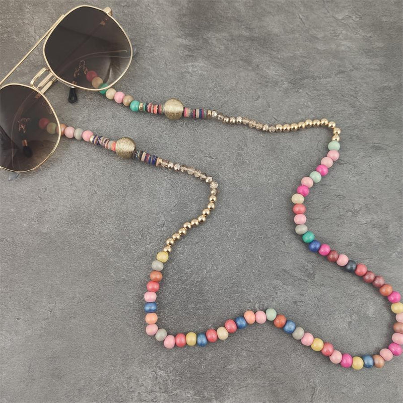 Boho Wood Bead Chains with Silver Metal Balls For Eyeglasses/Sunglasses.