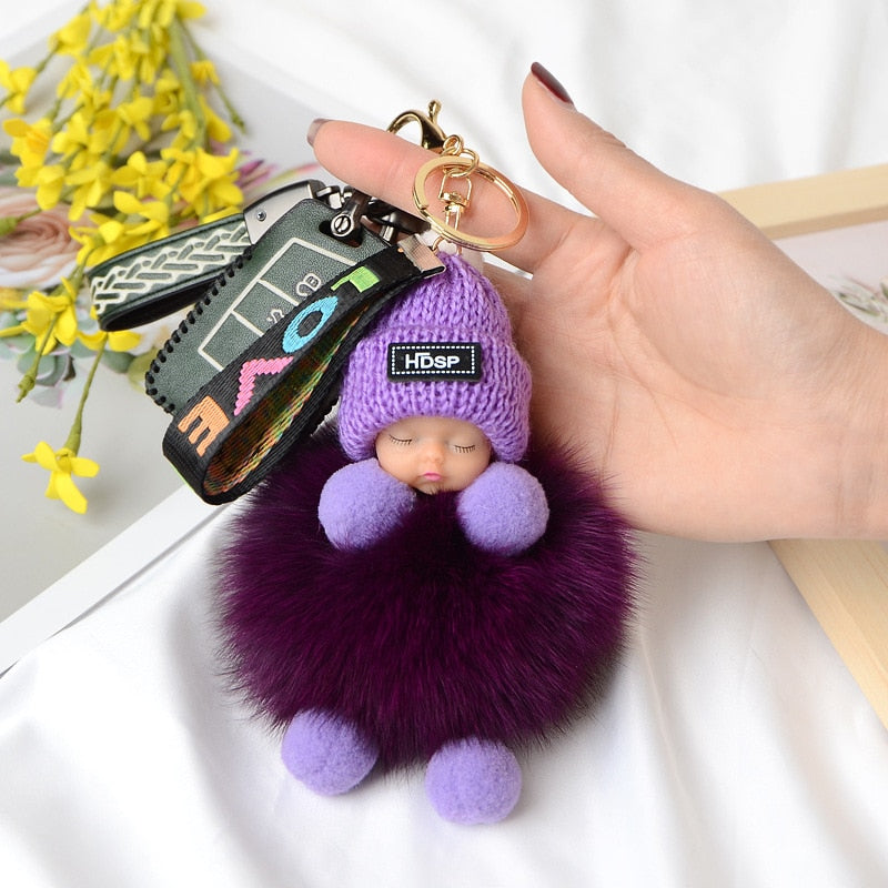 Pompom Cute Fluffy Plush Doll Keychains.