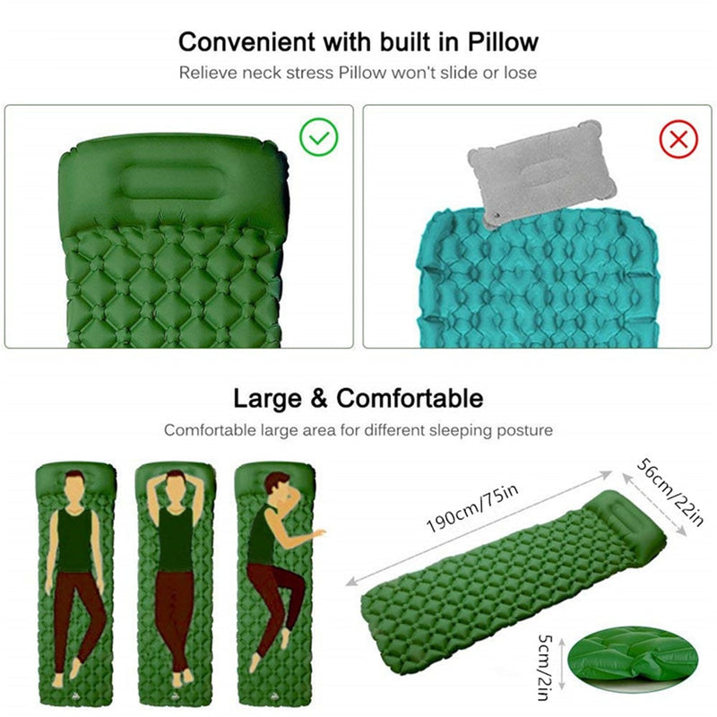 Ultralight Inflatable Sleeping Pad With pillow X160D.