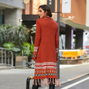 CGYY Long Sleeve Knitted Plaid Open Front Sweaters with Fringe Tassel.