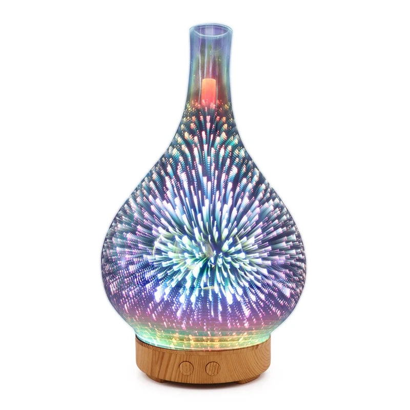 3D Glass Vase Aroma Essential Oil Diffuser With 7 Color LED Night Light.