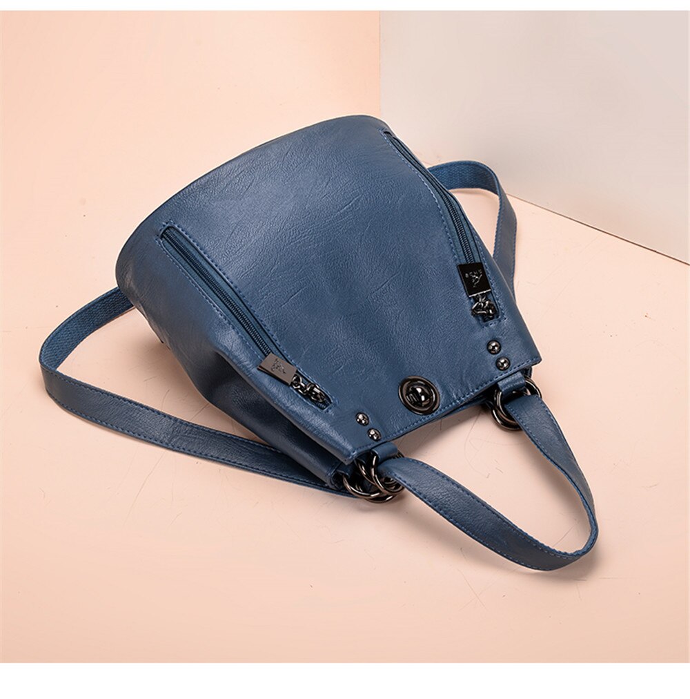 Double Zipper Ladies Leather Bookbag/Backpack.