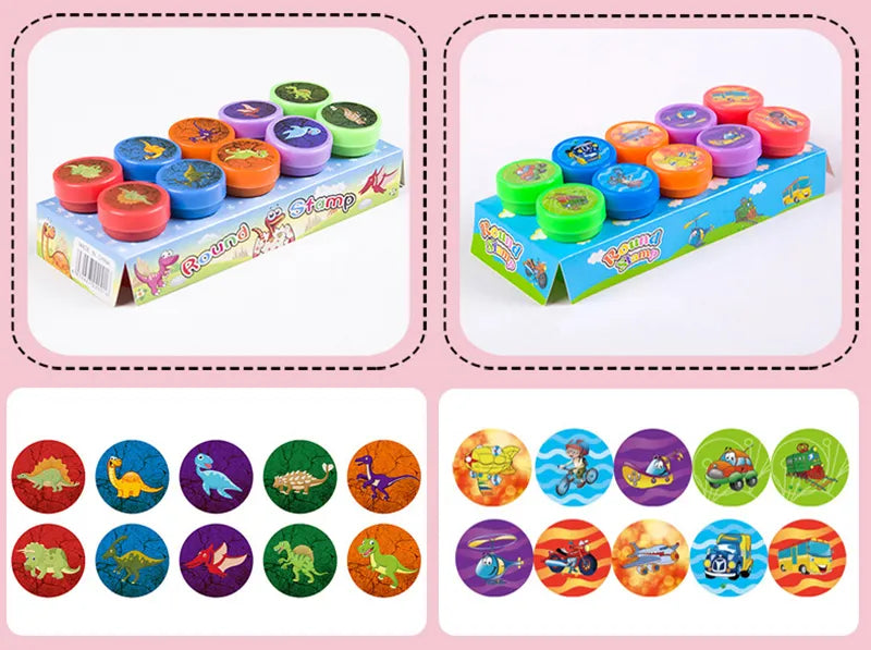 Children's 10pcs Assorted Self-ink Stamps For Scrapbooking Or Crafts.