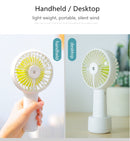 USB Rechargeable Handheld Mini cooling fan with water spray mist.