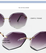 Women's rimless Gradient designer sunglasses.