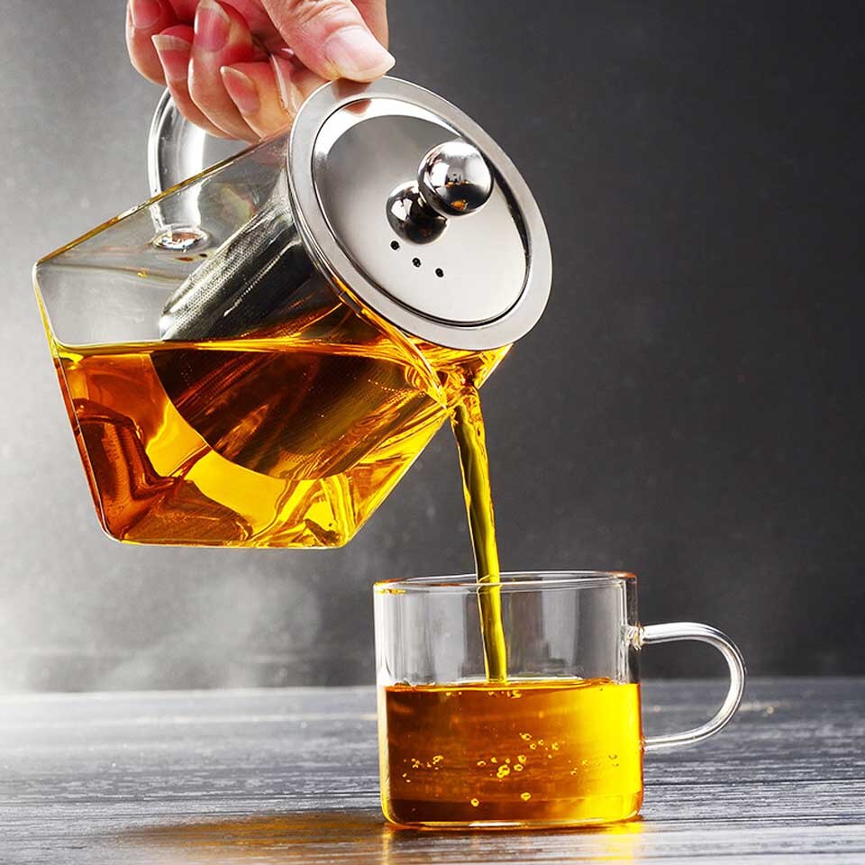 BORREY Heat Resistant Glass Teapot With Stainless Steel Tea Infuser.