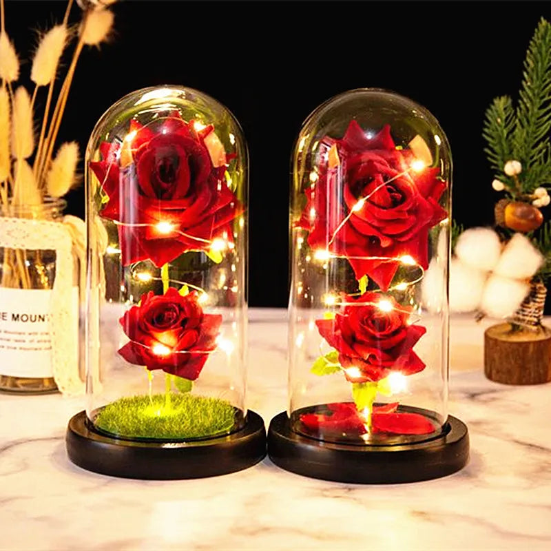 Christmas Or Valentines LED Foil Flower With Fairy String Lights In Enclosed Dome