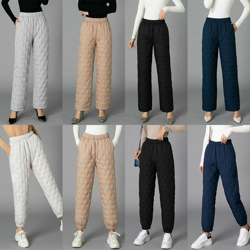 Warm Elastic Waist Cotton Quilted Pants.