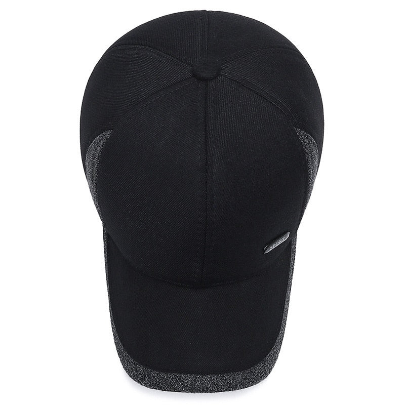 Winter Wool Baseball Cap with snapback Ear Flaps.