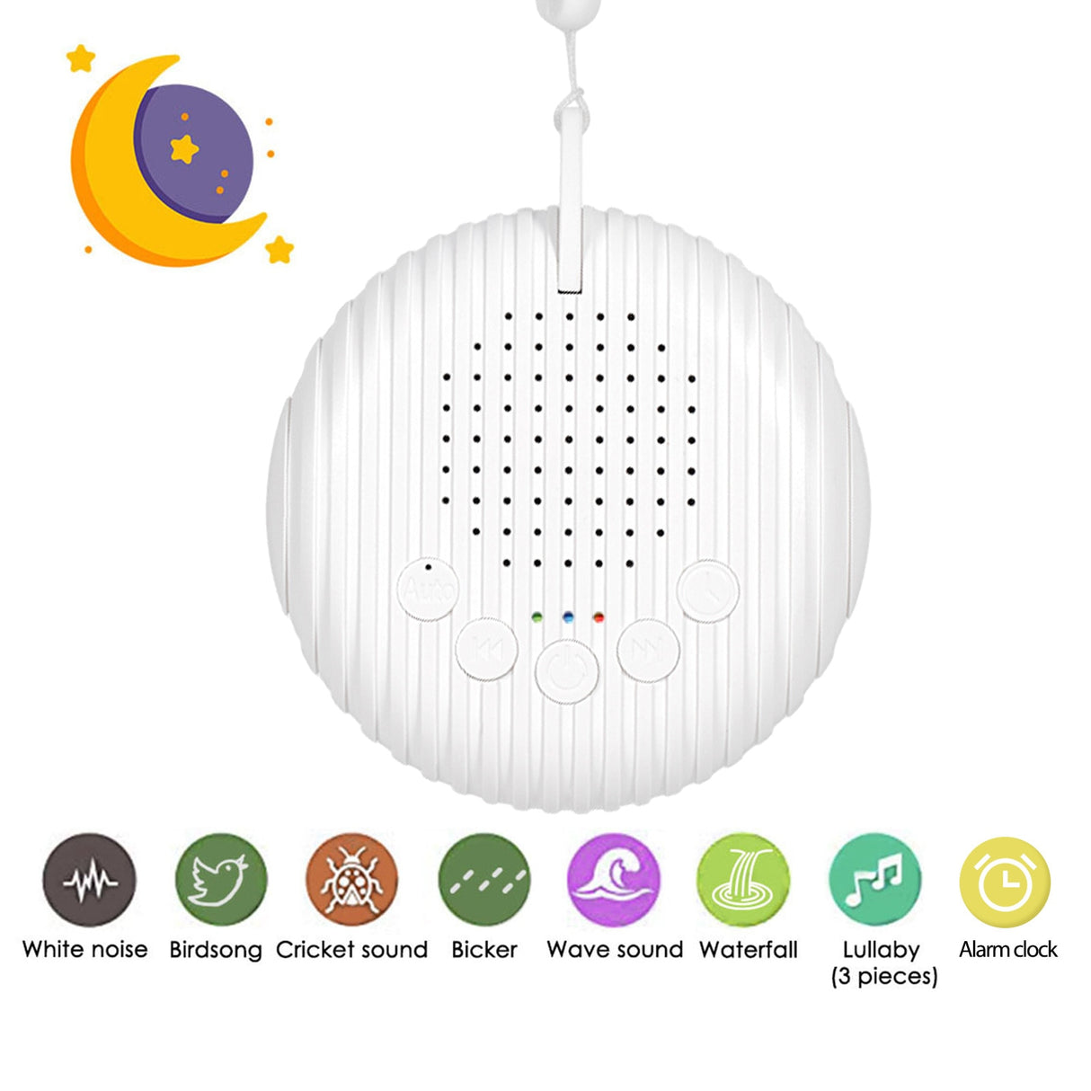 White Noise Machine With USB Rechargeable, Night Light And Timer For Automatic Shutdown.