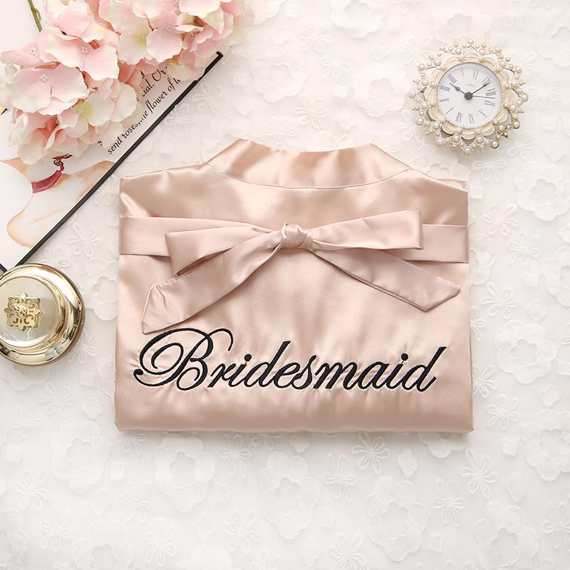 Short satin embroidered Bride and Bridesmaid bathrobe.