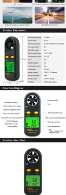 Hand held LCD backlight digital Anemometer 0-30m/s Air Wind Speed and temperature tester.