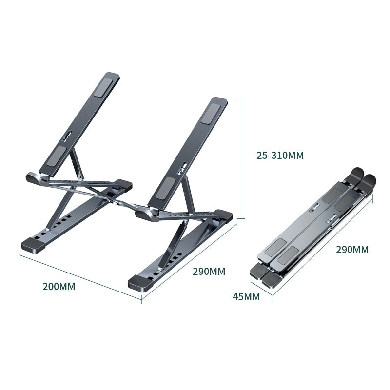 Adjustable Stand For All Notebook Computers. Silicone Anti slip Pads, Foldable With Height Adjustment.