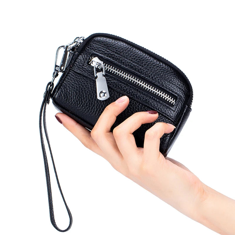 Women's Genuine Leather  Double Zipper Purse